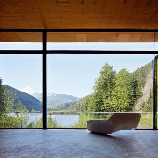 Image similar to a house by the river designed by peter zumthor