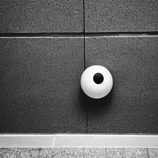 Image similar to a photo of a floating eyeball in an empty hallway with no windows and a shadow figure