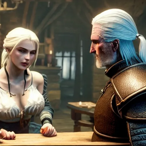 Prompt: geralt of rivia teaching ciri how to make potions in an alchemy lab, stunning 3 d render, perfect facial symmetry, flesh texture, realistic, highly detailed attributes and atmosphere, dim volumetric cinematic lighting, 8 k octane detailed render, post - processing, masterpiece, rtx on, rendering on unreal engine