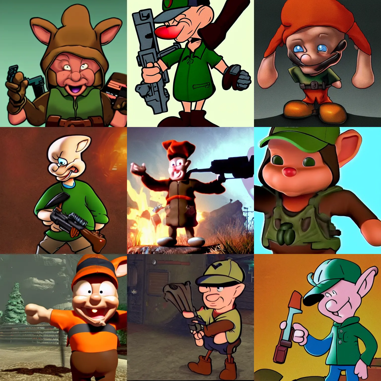 Prompt: Elmer Fudd from Loony Tunes in Doom, video game, rip and tear