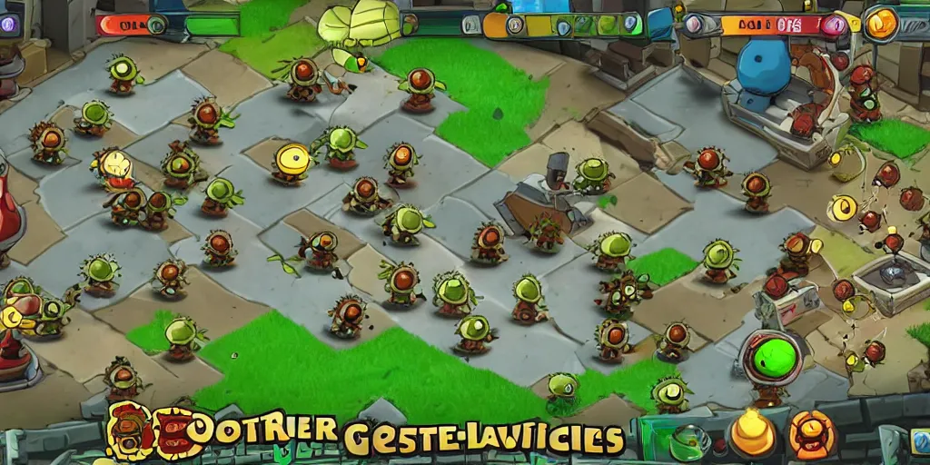 Prompt: a screenshot from plants vs zombies 2, tower defense game