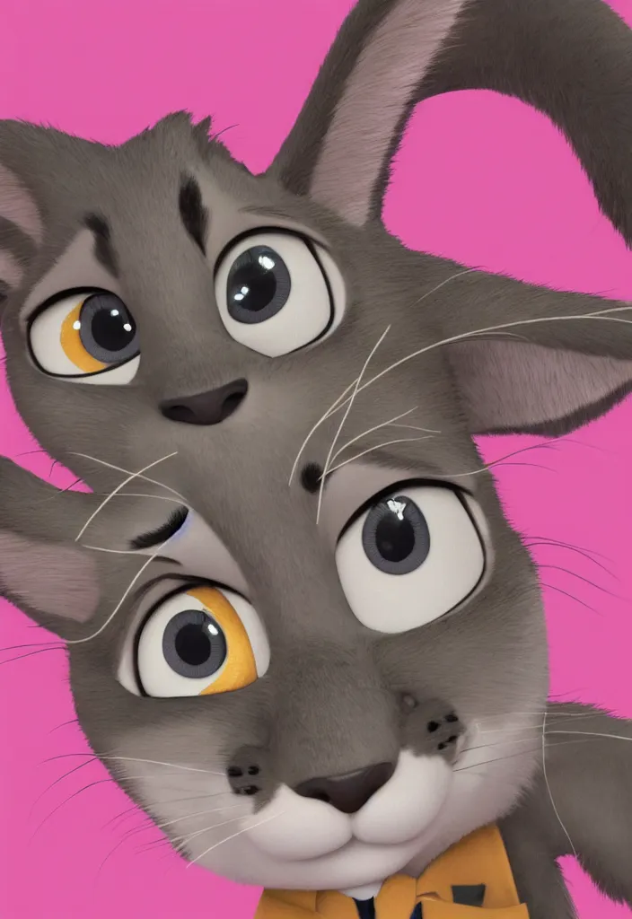 Image similar to portrait of tabby cat in the style of the movie zootopia wearing a pink tuxedo, 4k, digital art, award winning