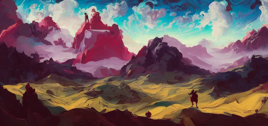 Image similar to over the hills, by peter mohrbacher, dream as a horse, jeremy man, francoise nielly, van gogh, ross tran, beautiful, award winning scenery