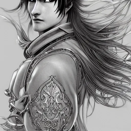 Image similar to an immortal xianxia cultivator with long golden hair as an absurdly handsome, elegant, young anime man, ultrafine hyperrealistic detailed face illustration by kim jung gi, irakli nadar, intricate linework, sharp focus, bright colors, matte, final fantasy, unreal engine highly rendered, global illumination, radiant light, intricate environment