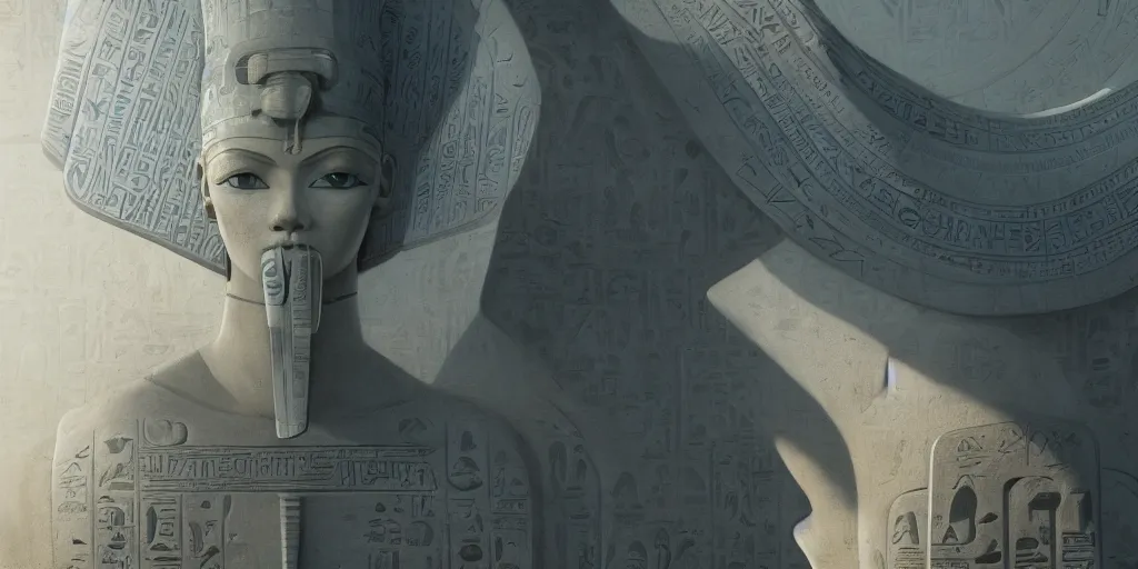 Prompt: egyptian hieroglyphs, soft grey and blue natural light, intricate, digital painting, artstation, concept art, smooth, sharp focus, illustration, art by greg rutkowski and luis rollo and uang guangjian and gil elvgren, symmetry!