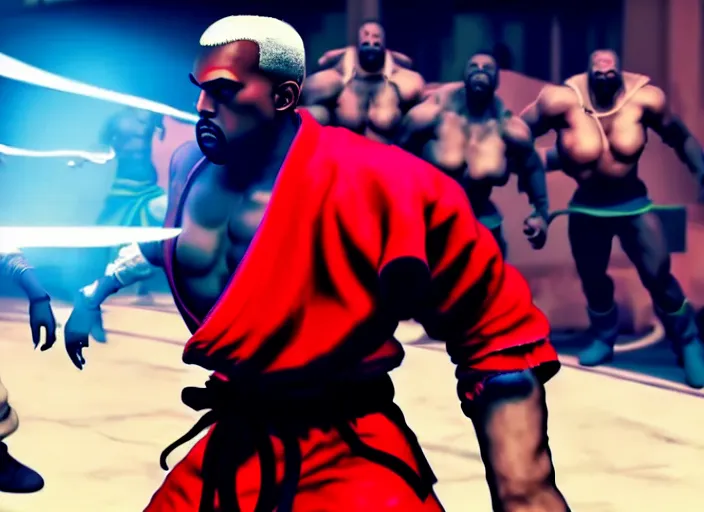 Prompt: ` kanye west in street fighter v ( 2 0 1 7 ), dynamic pose, official media, ps 4 in - game cinematic, 5 k