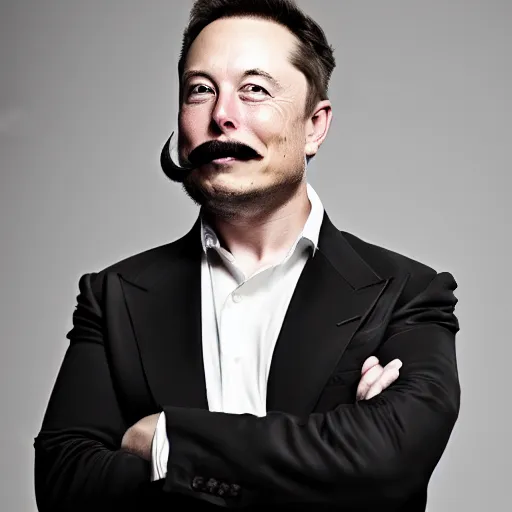 Prompt: elon musk with long mustache and epic beard, 5 0 mm, studio lighting