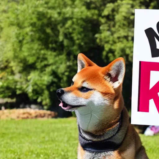 Image similar to shiba inu holding holding a sign with text that reads bonk, in paws