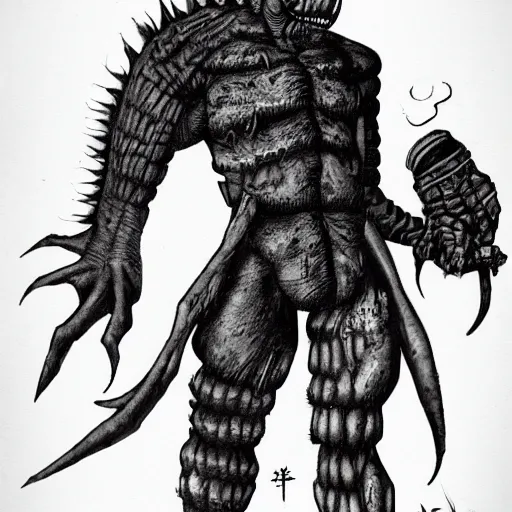 Prompt: full-body picture of Kaiman from Dorohedoro, trending on artstation