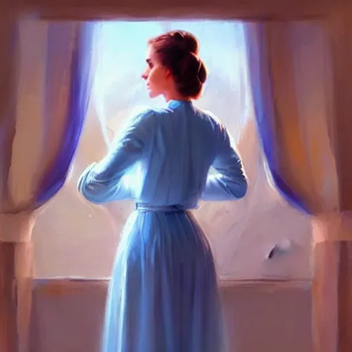 Image similar to Princess Leia from Star Wars, painting by Vladimir Volegov