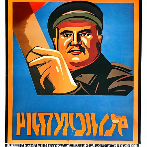 Image similar to soviet propaganda poster of a big bellied trucker