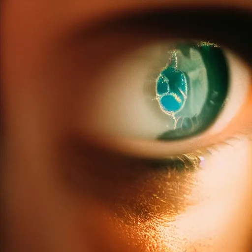 Image similar to a blurry closeup portrait of the eye of a beautiful woman, extreme chromatic aberration, anamorphic bokeh, long exposure photography, film, distortion, highly detailed, hyperrealism, cinematic