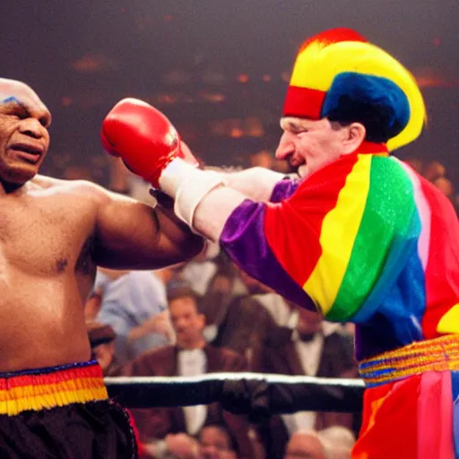 Image similar to mike tyson fighting nathan lane rainbow photograph