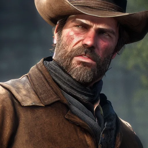 Prompt: arthur from rdr 2 in toliatty center photorealism