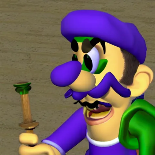 Prompt: Vinny from Vinesauce, Waluigi