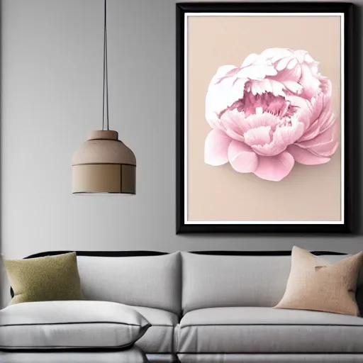 Prompt: paint, painting with frames, earthy, minimal, abstract, peony flower, pastel and neutral colors