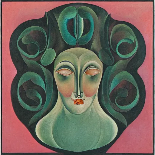 Image similar to floral face portrait by leonetto cappiello and wojciech siudmak and ernst fuchs, anni albers, oil on canvas