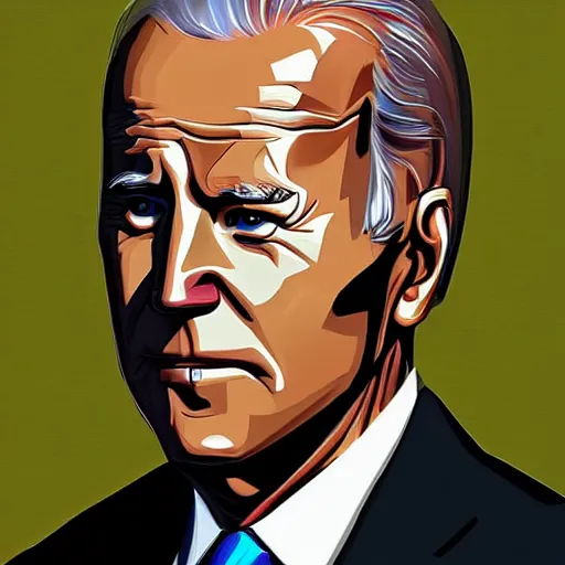 Prompt: joe biden wearing ebony armor gta 5 art style digital painting