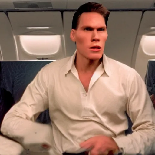 Image similar to Live Action Still of Jerma985 in Airplane!, real life, hyperrealistic, ultra realistic, realistic, highly detailed, epic, HD quality, 8k resolution, body and headshot, film still