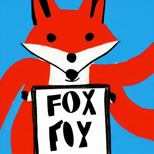 Image similar to a fox holding up a blank sign, digital art