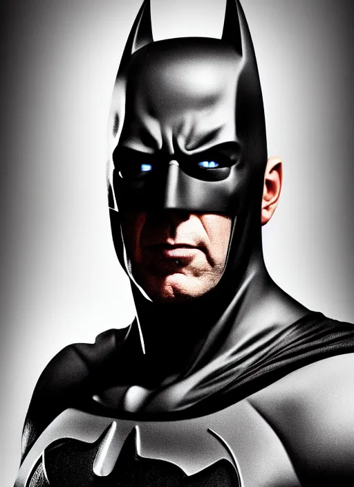 Image similar to portrait of bruce willis as batman, by charlotte grimm, natural light, detailed face, beautiful features, symmetrical, canon eos c 3 0 0, ƒ 1. 8, 3 5 mm, 8 k, medium - format print, half body shot