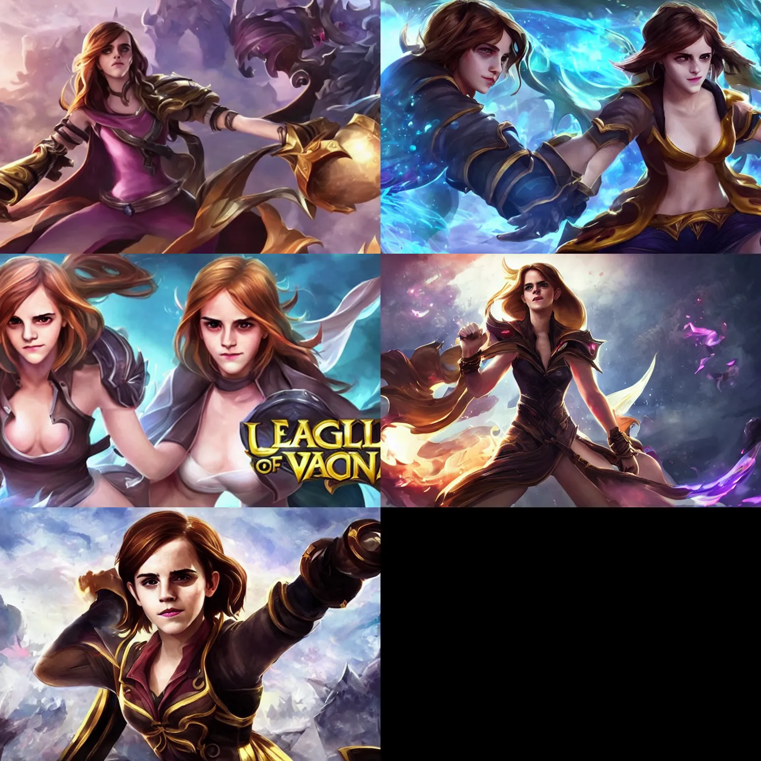 Prompt: Emma Watson as a badass champion in league of legends