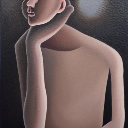 Image similar to illustration of mental illness, oil painting on canvas, isolation, loneliness