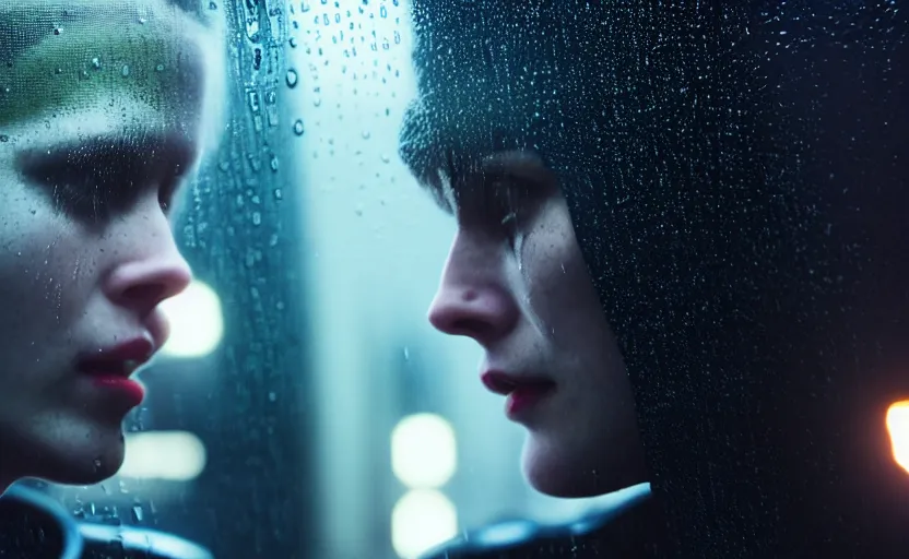 Prompt: cinestill 5 0 d candid photographic portrait by christopher nolan of two loving female androids sobbing wearing rugged black mesh techwear in treacherous city waters, medium closeup, modern cyberpunk moody emotional cinematic, pouring iridescent rain bright spotlight, 8 k, hd, high resolution, 3 5 mm, f / 3 2, ultra realistic faces, ex machina