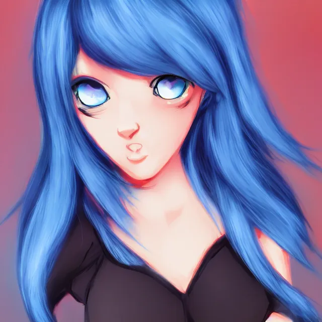 Prompt: anthro black cat with blue hair and blue eyes, pixiv, digital art