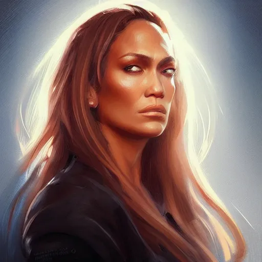 Image similar to “ portrait of jennifer lopez by greg rutkowski, young, attractive, highly detailed portrait, scifi, digital painting, artstation, concept art, smooth, sharp foccus ilustration, artstation hq ”