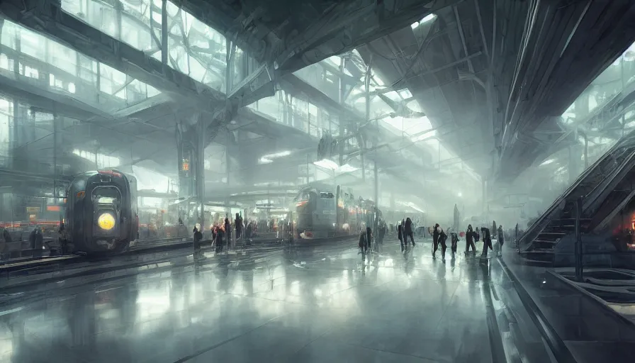 Image similar to lodon metro in year 3 0 2 2 interior, light, shadows, reflections, epic composition, intricate, elegant, volumetric lighting, digital painting, highly detailed, artstation, sharp focus, illustration, concept art, ruan jia, steve mccurry