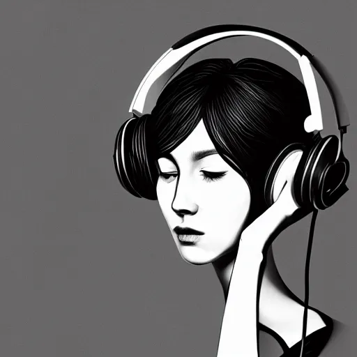 Image similar to an illustration of a beautiful woman listening to music with headphones by Dao Trong Le, highly detailed, digital art, trending on artstation