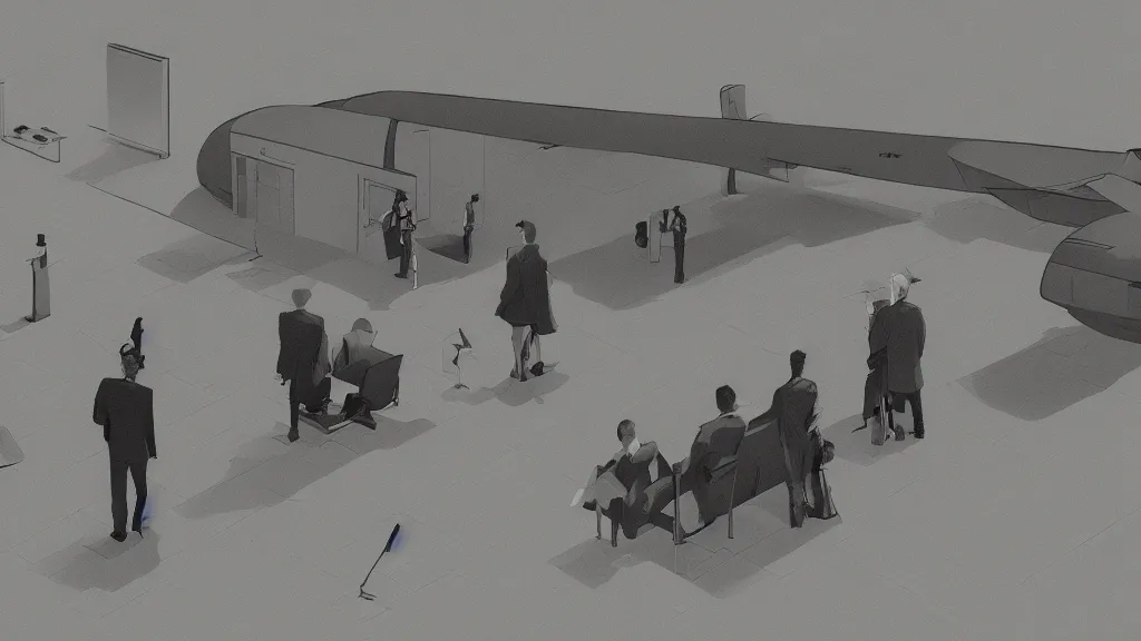 Image similar to A meeting at the airport, in the style of David Lynch, by Wes Anderson, concept art, artstation