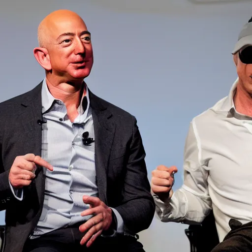 Prompt: Jeff Bezos eating tiny Elon Musk in a bowl