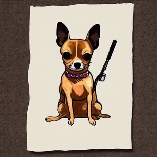 Prompt: chihuahua holding a pistol, drawing