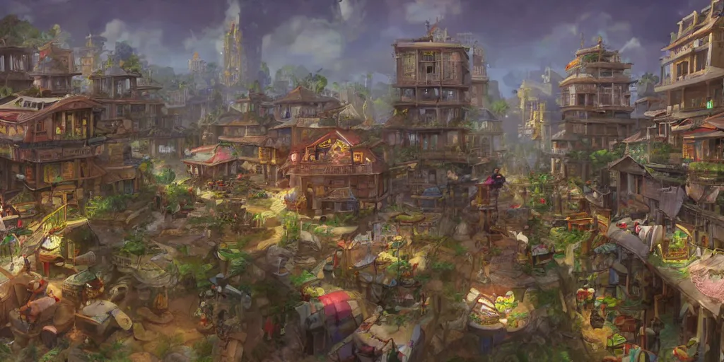 Prompt: Bustling pre-colonial Philippine city, concept art by Tyler Edlin