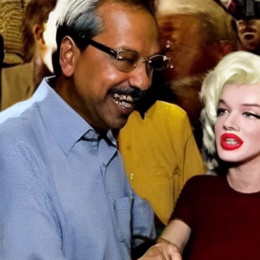 Prompt: portrait of a happy arvind kejriwal with marlyn monroe