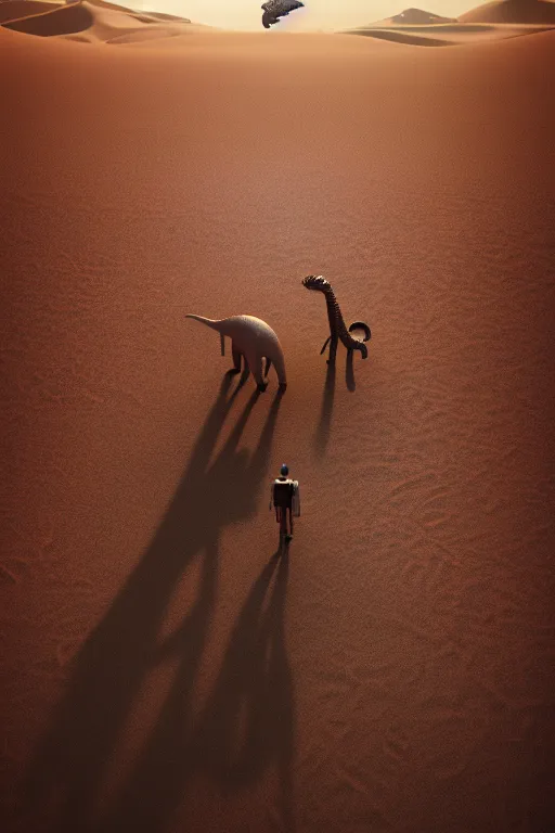 Image similar to 🦕 🐋🤖👽🐳 in desert, photography by bussiere rutkowski andreas roch, octane render, 1 6 k