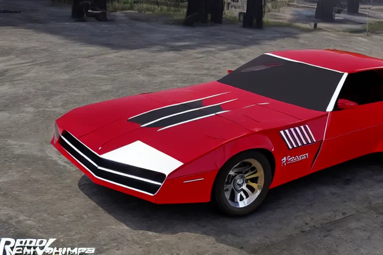 Image similar to updated sleek concept for a firebird trans am, cinematic, photoreal, by red dead redemption 2