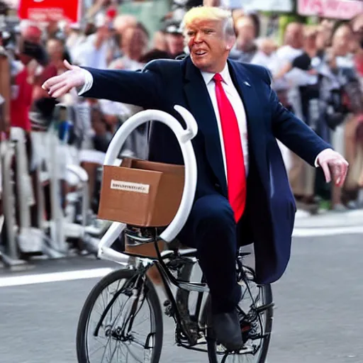 Prompt: donald trump riding a bicycle