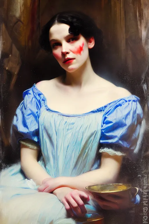 Image similar to soft colorsphotograph imax and solomon joseph solomon and richard schmid and jeremy lipking victorian loose genre loose painting full length portrait painting of snow white disney