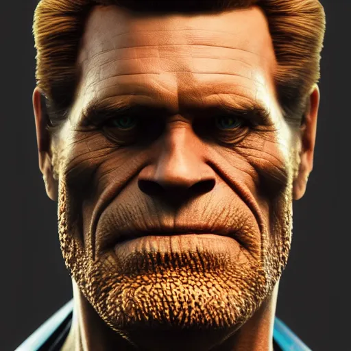 Image similar to Willem Dafoe is Thanos, hyperdetailed, artstation, cgsociety, 8k