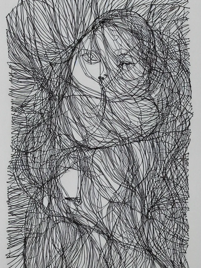 Image similar to wire art of an elegant female portrait, inspired by single line drawings from gejza schiller, the bauhaus, henri matisse.