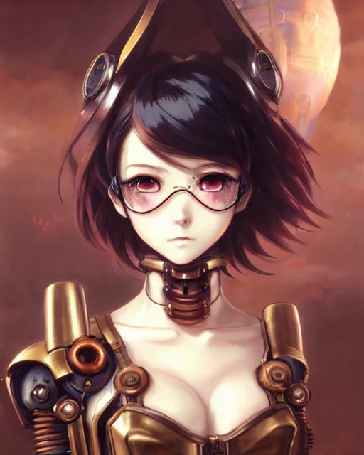 Image similar to portrait Anime Girl in mechanical armor steampunk cute-fine-face, pretty face, realistic shaded Perfect face, fine details. Anime. Bioshock steampunk realistic shaded lighting by katsuhiro otomo ghost-in-the-shell, magali villeneuve, artgerm, rutkowski Jeremy Lipkin and Giuseppe Dangelico Pino and Michael Garmash and Rob Rey