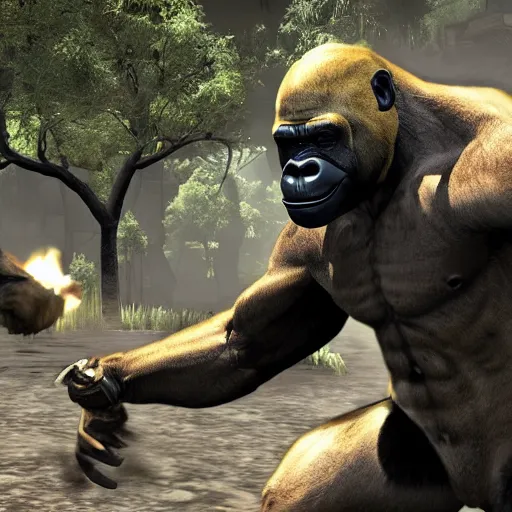 Image similar to harambe as a mortal kombat dlc, 3 d model, fighting video game, fatality, screenshot