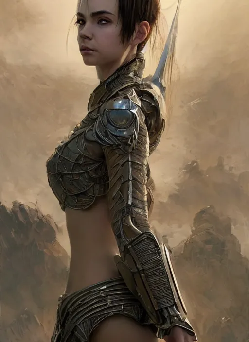 Image similar to a professional portrait of a beautiful young female, clothed in ethereal battle armor, olive skin, long dark hair, beautiful bone structure, symmetrical facial features, intricate, elegant, digital painting, concept art, smooth, sharp focus, finely detailed, illustration, from Valerian and the City of a Thousand Planets, in the style of Doug Chiang