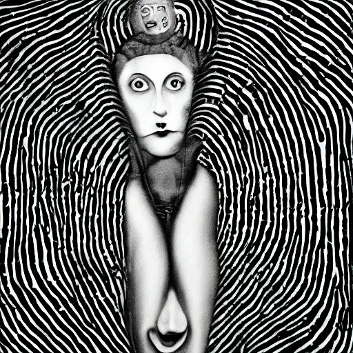 Prompt: blue woman inside her fingerprint , surrealistic abstract art in the style of claude cahun “