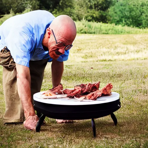 Prompt: walter white eating bbq, photography,