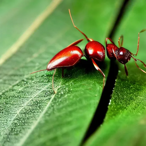 Image similar to cyberpunk ant on a green leaf, macro photography, 8 k, moody lighting, shallow depth of field,