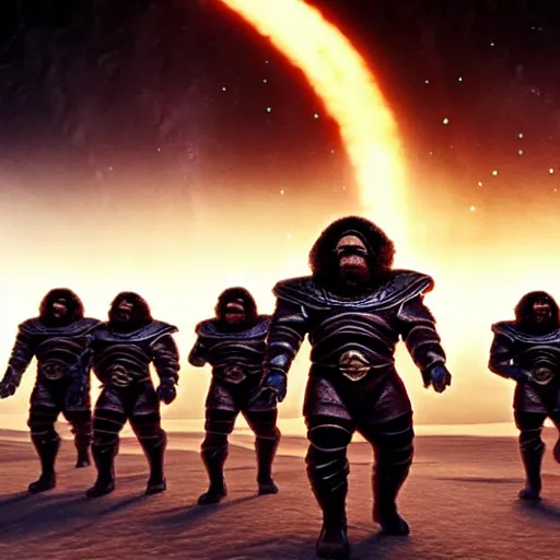 Prompt: sardaukar dwarves on Arrakis, full contact epic training fully armed, photorealistic hight detail HDR cinematic scene from the Dune movie by denis villeneuve